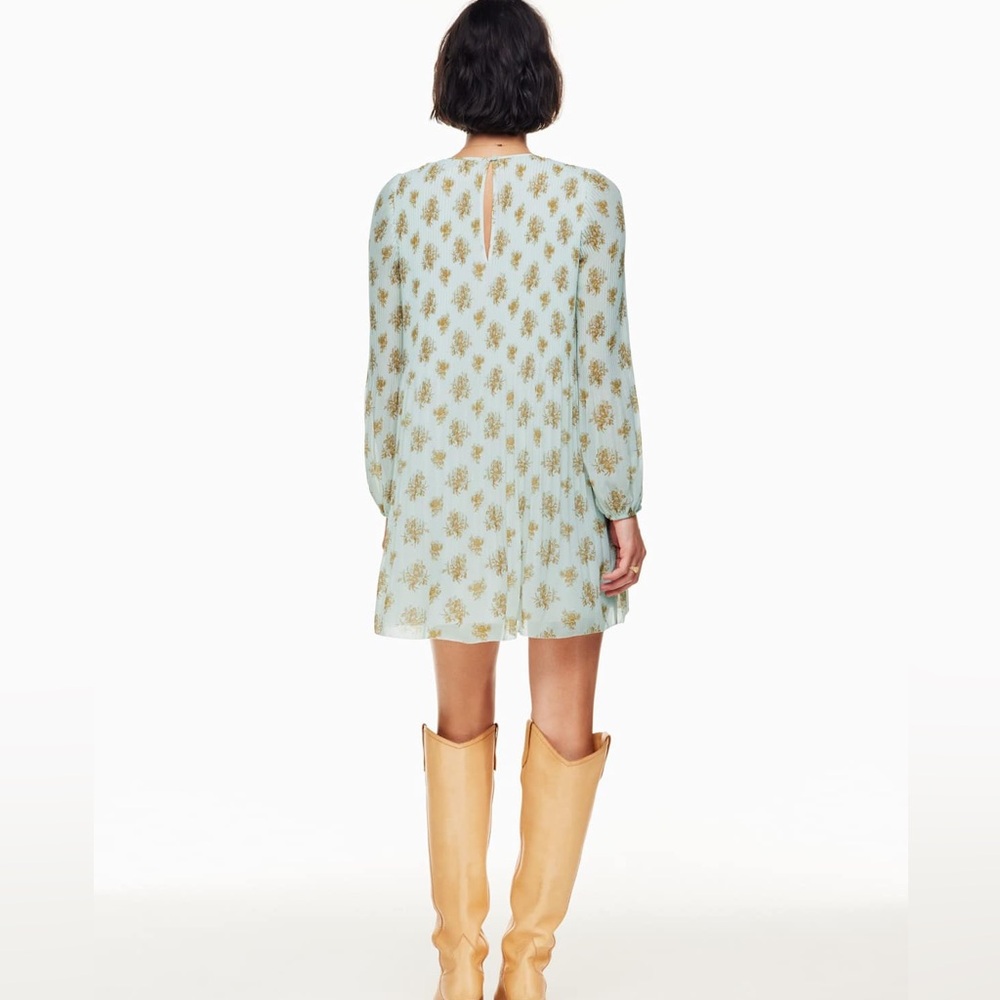 Wilfred Pale Blue Mini Dress with Gold Floral Print